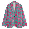 Pink And Teal Watercolor Heart Print Men's Blazer