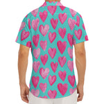 Pink And Teal Watercolor Heart Print Men's Deep V-Neck Shirt