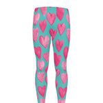 Pink And Teal Watercolor Heart Print Men's leggings
