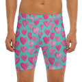Pink And Teal Watercolor Heart Print Men's Long Boxer Briefs