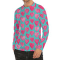 Pink And Teal Watercolor Heart Print Men's Long Sleeve Rash Guard