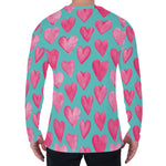 Pink And Teal Watercolor Heart Print Men's Long Sleeve T-Shirt
