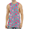 Pink And Teal Watercolor Heart Print Men's Muscle Tank Top