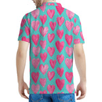 Pink And Teal Watercolor Heart Print Men's Polo Shirt
