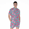 Pink And Teal Watercolor Heart Print Men's Romper