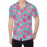 Pink And Teal Watercolor Heart Print Men's Shirt