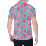 Pink And Teal Watercolor Heart Print Men's Shirt