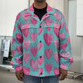 Pink And Teal Watercolor Heart Print Men's Shirt Jacket
