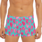 Pink And Teal Watercolor Heart Print Men's Short Boxer Briefs