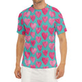 Pink And Teal Watercolor Heart Print Men's Short Sleeve Rash Guard