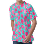 Pink And Teal Watercolor Heart Print Men's Velvet T-Shirt
