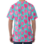 Pink And Teal Watercolor Heart Print Men's Velvet T-Shirt