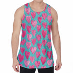 Pink And Teal Watercolor Heart Print Men's Velvet Tank Top