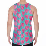 Pink And Teal Watercolor Heart Print Men's Velvet Tank Top