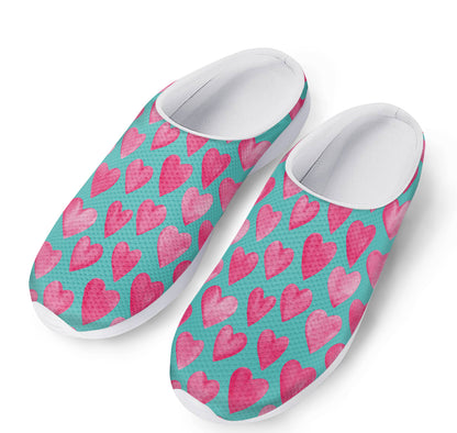 Pink And Teal Watercolor Heart Print Mesh Casual Shoes