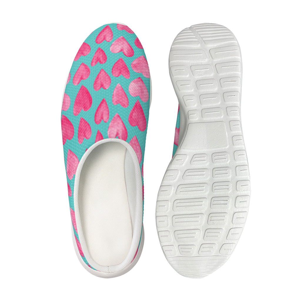 Pink And Teal Watercolor Heart Print Mesh Casual Shoes