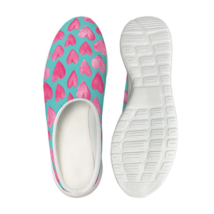 Pink And Teal Watercolor Heart Print Mesh Casual Shoes
