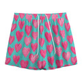 Pink And Teal Watercolor Heart Print Mesh Shorts