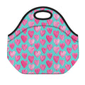 Pink And Teal Watercolor Heart Print Neoprene Lunch Bag