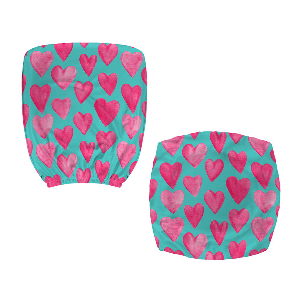 Pink And Teal Watercolor Heart Print Office Chair Cover