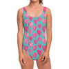 Pink And Teal Watercolor Heart Print One Piece Swimsuit