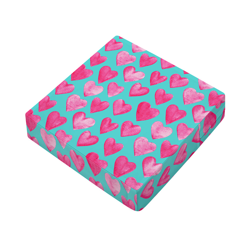Pink And Teal Watercolor Heart Print Outdoor Seat Cushion Cover