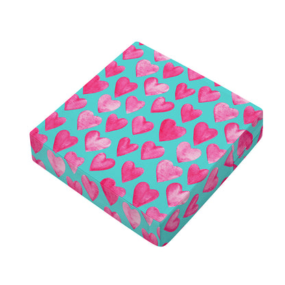 Pink And Teal Watercolor Heart Print Outdoor Seat Cushion Cover