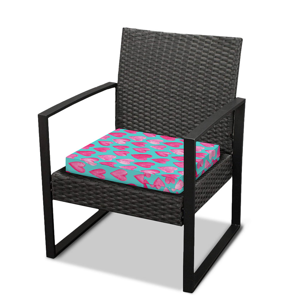 Pink And Teal Watercolor Heart Print Outdoor Seat Cushion Cover