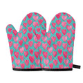 Pink And Teal Watercolor Heart Print Oven Mitts