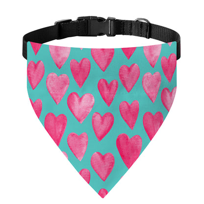 Pink And Teal Watercolor Heart Print Over The Collar Dog Bandana