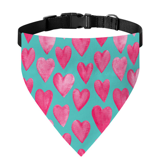 Pink And Teal Watercolor Heart Print Over The Collar Dog Bandana