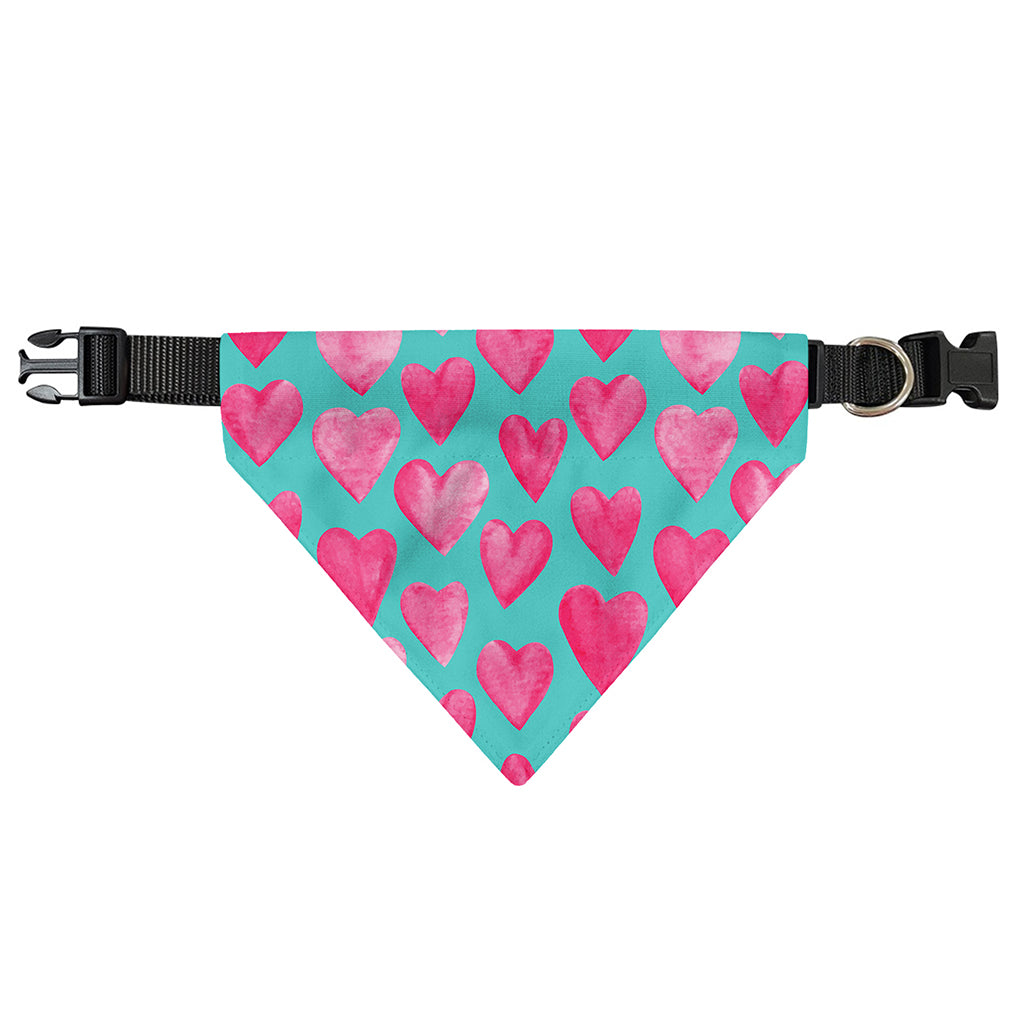 Pink And Teal Watercolor Heart Print Over The Collar Dog Bandana
