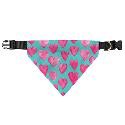Pink And Teal Watercolor Heart Print Over The Collar Dog Bandana