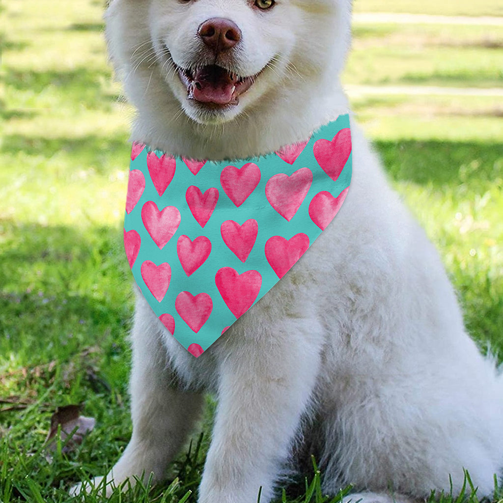 Pink And Teal Watercolor Heart Print Over The Collar Dog Bandana