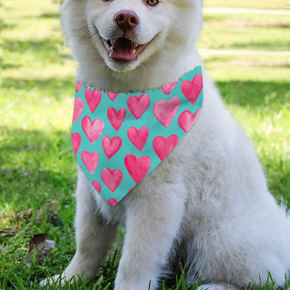 Pink And Teal Watercolor Heart Print Over The Collar Dog Bandana
