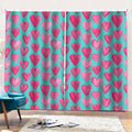 Pink And Teal Watercolor Heart Print Pencil Pleat Curtains