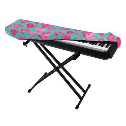 Pink And Teal Watercolor Heart Print Piano Keyboard Cover