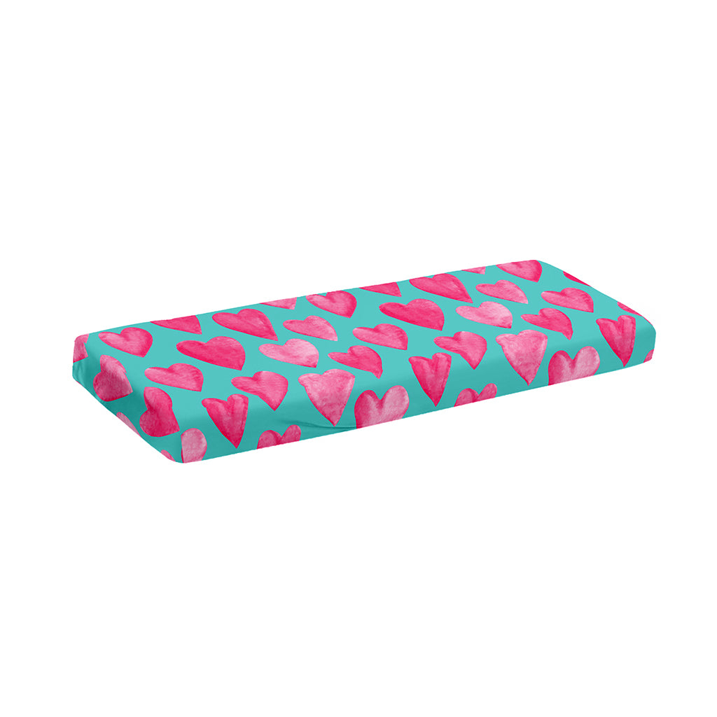 Pink And Teal Watercolor Heart Print Piano Keyboard Cover