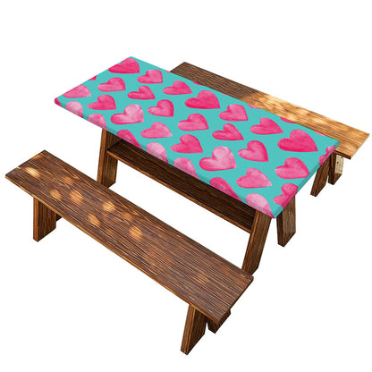 Pink And Teal Watercolor Heart Print Picnic Table Cover