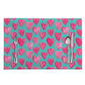 Pink And Teal Watercolor Heart Print Placemat
