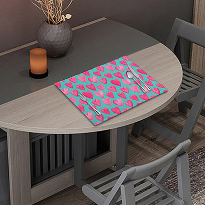 Pink And Teal Watercolor Heart Print Placemat