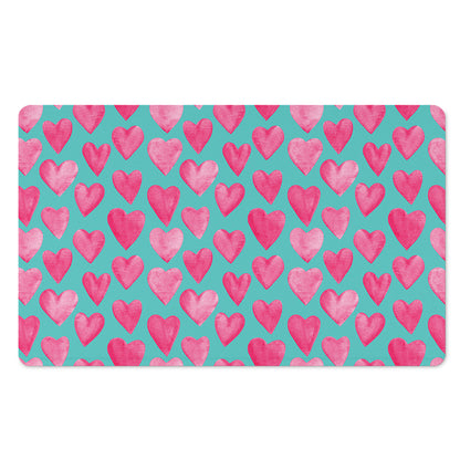 Pink And Teal Watercolor Heart Print Polyester Doormat