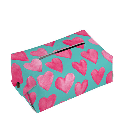 Pink And Teal Watercolor Heart Print Rectangle Tissue Box Cover