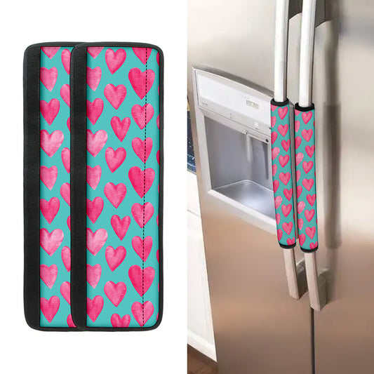 Pink And Teal Watercolor Heart Print Refrigerator Handle Covers