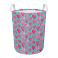 Pink And Teal Watercolor Heart Print Round Laundry Basket