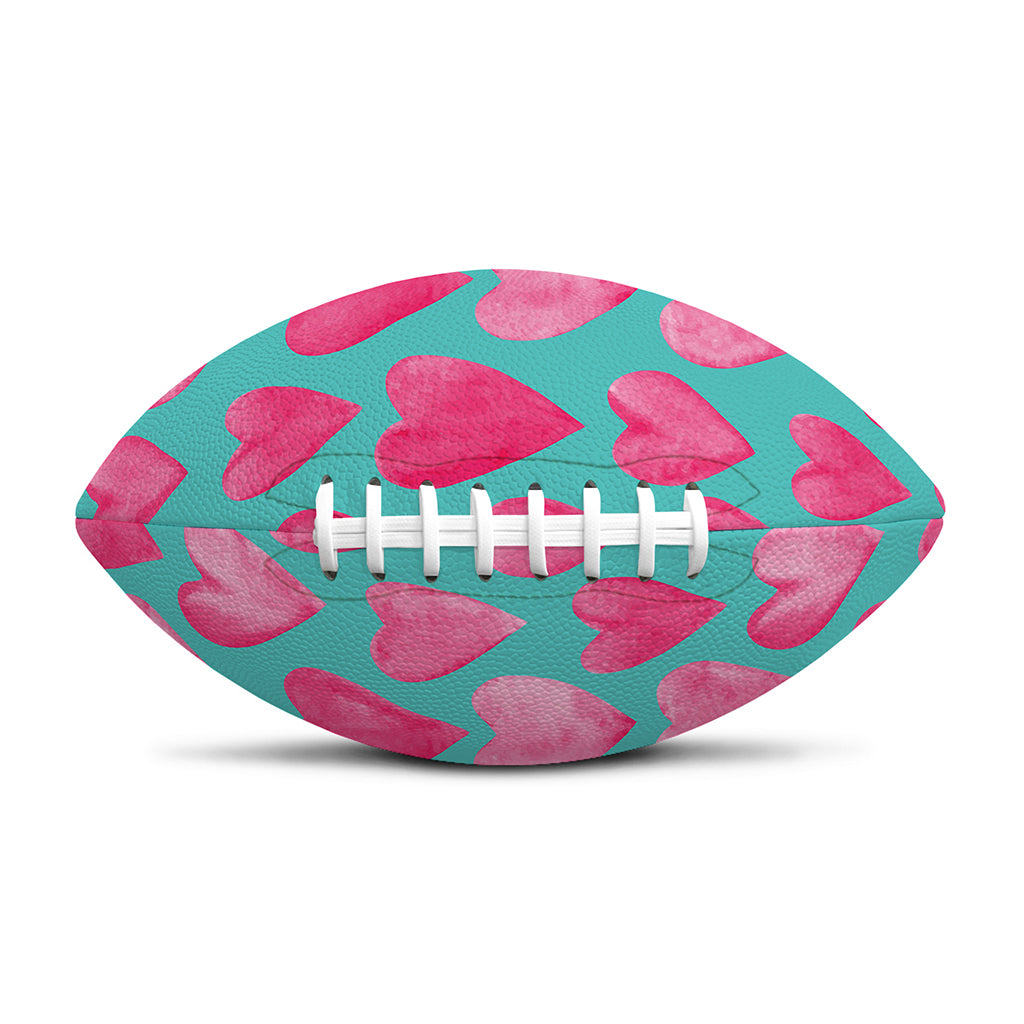 Pink And Teal Watercolor Heart Print Rugby Ball