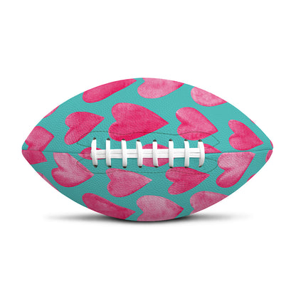 Pink And Teal Watercolor Heart Print Rugby Ball