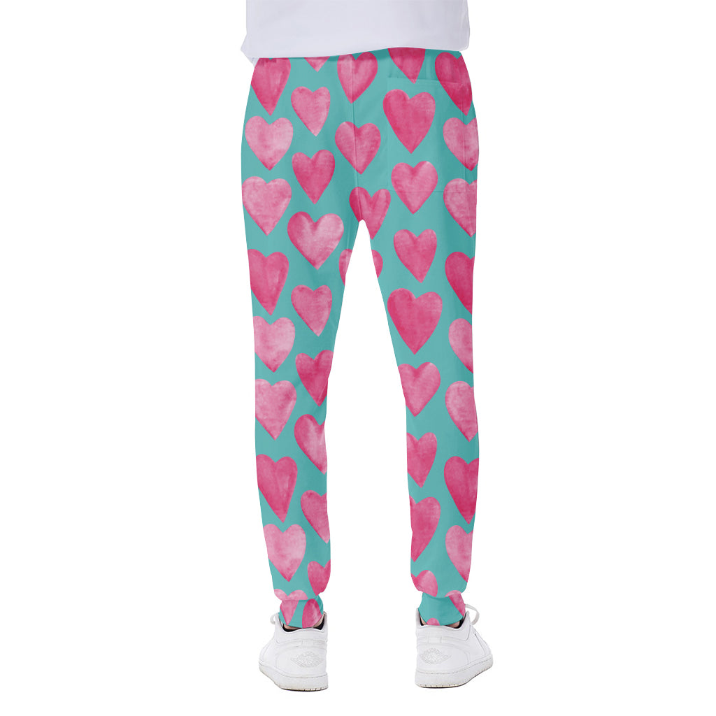 Pink And Teal Watercolor Heart Print Scuba Joggers