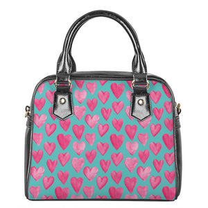 Pink And Teal Watercolor Heart Print Shoulder Handbag