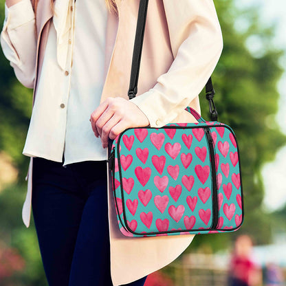 Pink And Teal Watercolor Heart Print Shoulder Strap Bible Bag